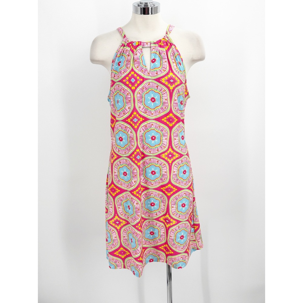 Kaeli Smith Pink Blue Medallion Halter Keyhole Mini Dress Small